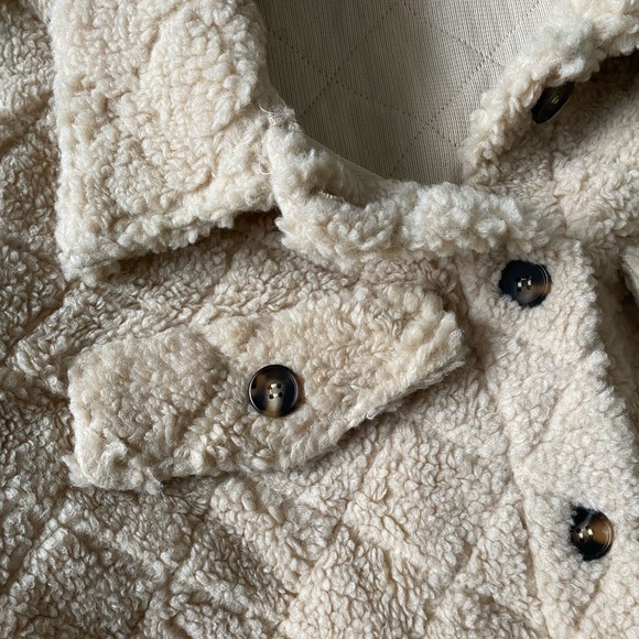 New Flap Detail Drop Shoulder Teddy Coat Shacket Button Down Long Sleeve Warm - Picture 8 of 16